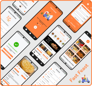 Fast Feast App Design showing multiple design pages